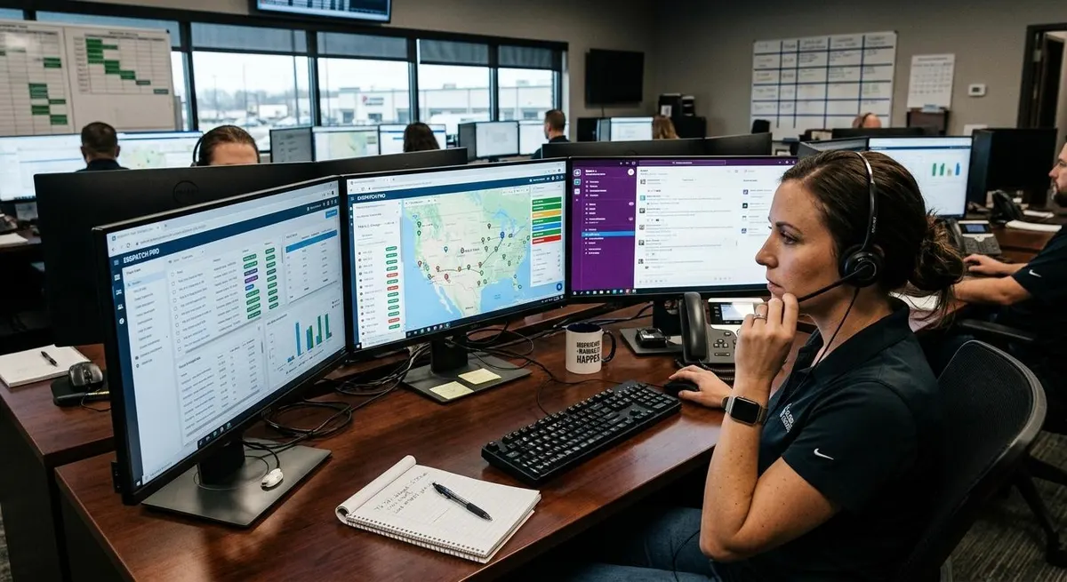 Dispatcher tracking shipments on live dashboards and a route map