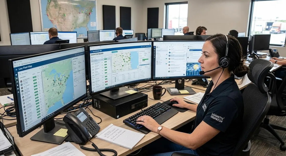 Logistics control room following live shipments across a national map